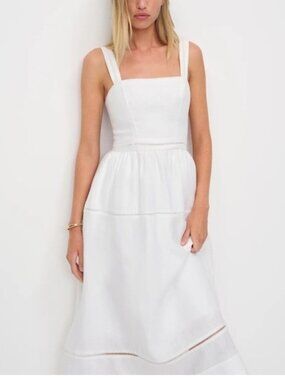 NEW Reformation Everett Linen Midi Dress White | US 4 UK 8